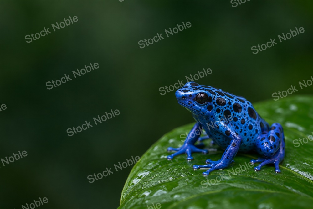 Cobalt Blue Frog with Black Spots on a Rainforest Leaf